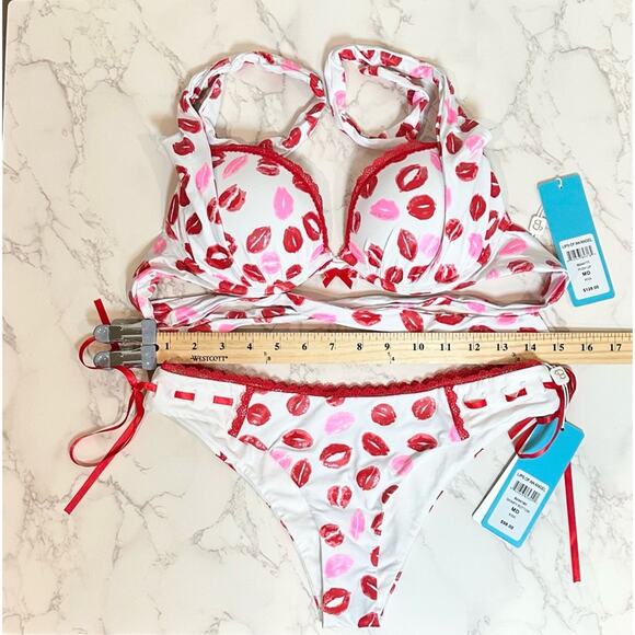 Beach Bunny Lips of an Angel Push Up Top and Skimpy Bottoms SZ M $226 - Picture 12 of 14